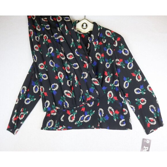 VINTAGE PERSONAL LESLIE FAY - BLACK MIRROR ROSE PRINT TOP (8) & SKIRT (10) SET - Picture 2 of 10